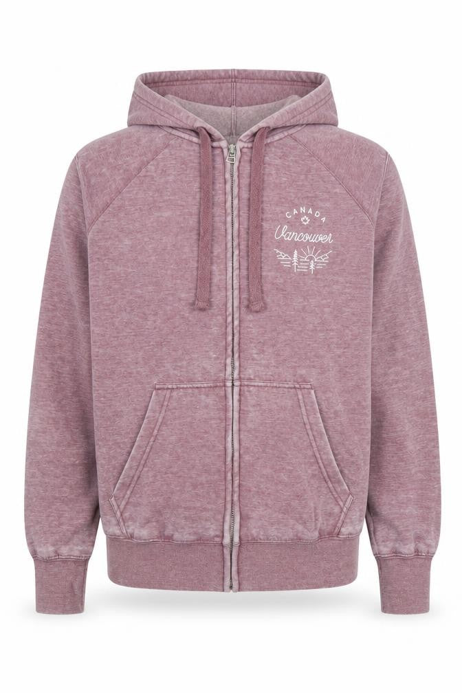 Front view of Initial Attraction unisex purple full zip hoodie s