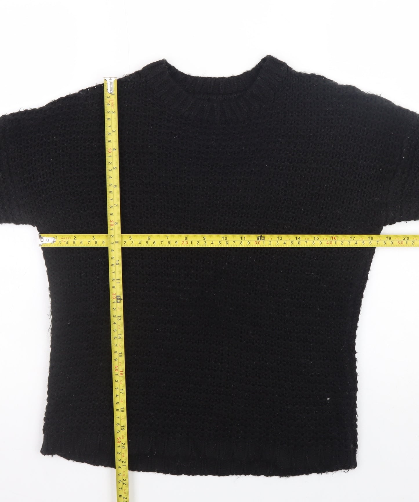 Twik Women's Black Chunky-Knit Acrylic Pullover Jumper XS