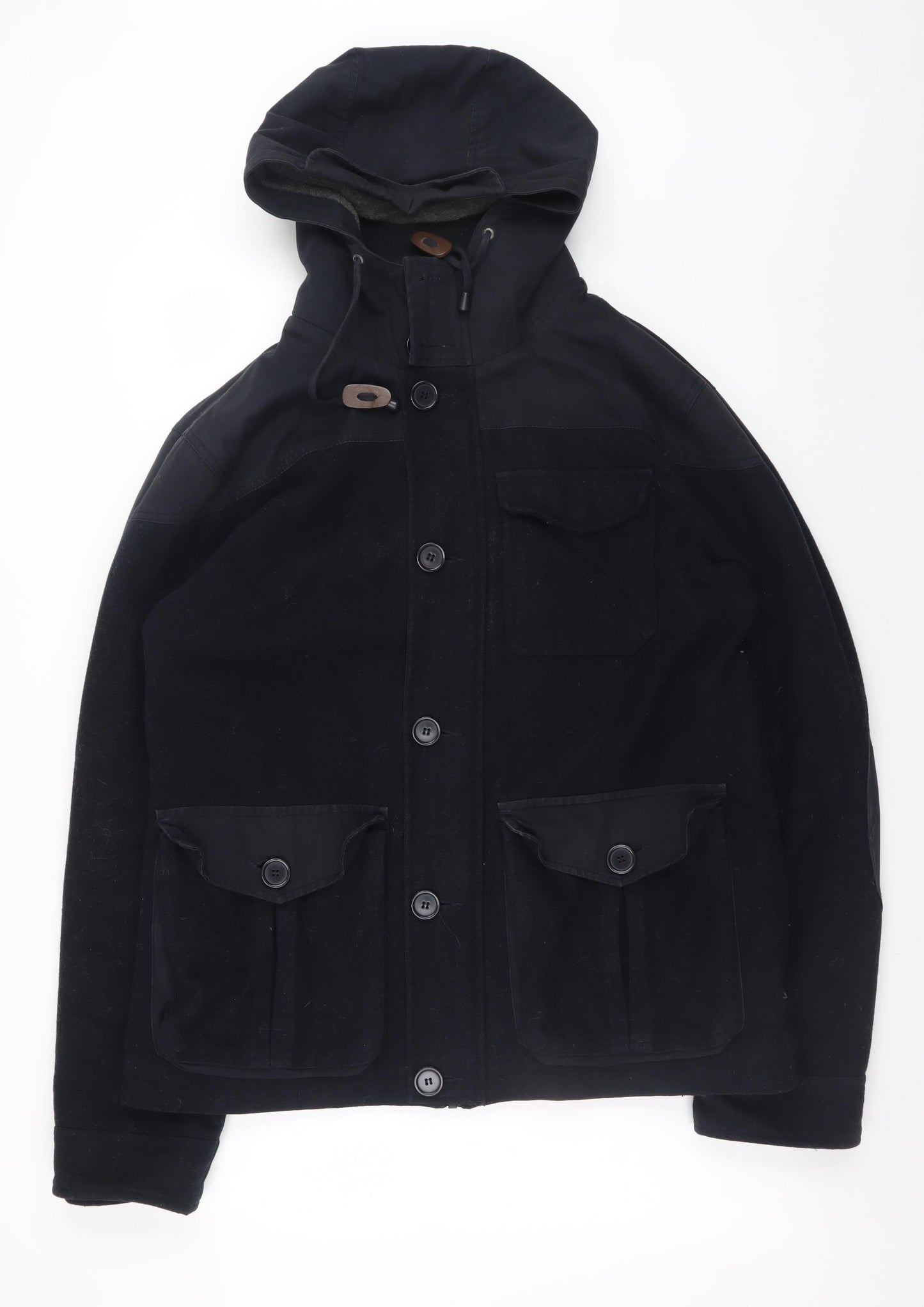 Next Men’s Black Wool Blend Hooded Parka Jacket L Classic Outdoor