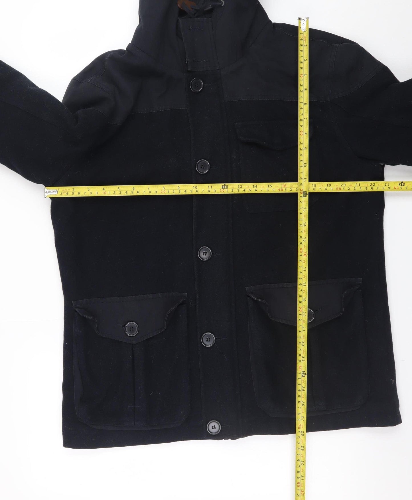 Next Men’s Black Wool Blend Hooded Parka Jacket L Classic Outdoor