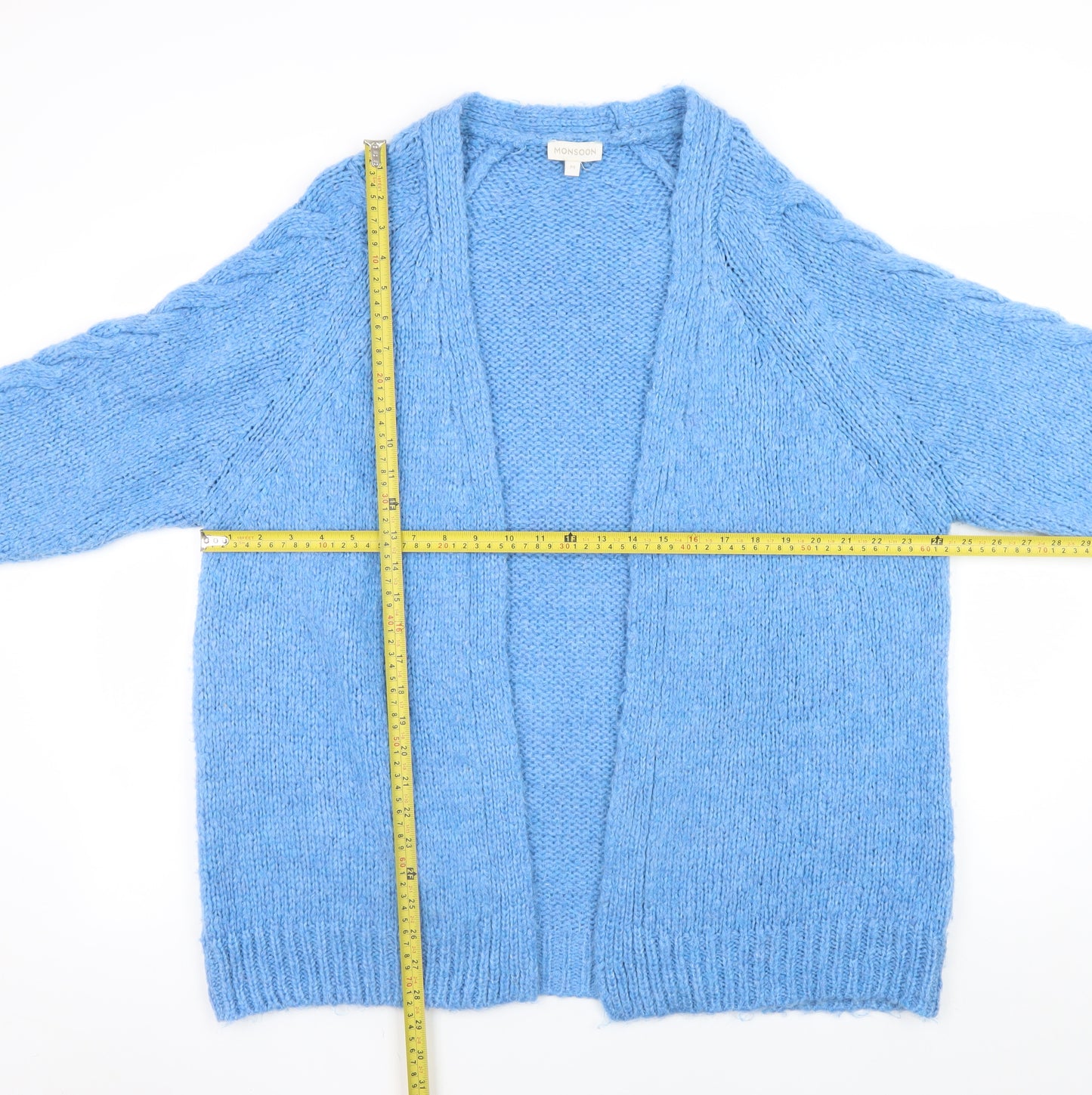 Monsoon Women Blue Cable-Knit Open Cardigan Medium