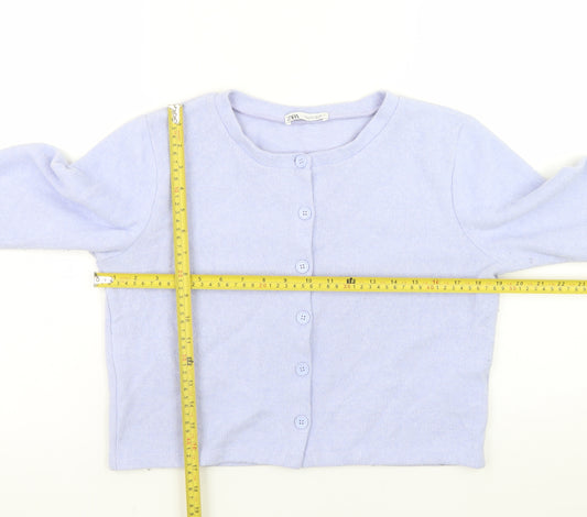 ZARA Women Purple Crew Neck Button Cardigan Knit Size 14