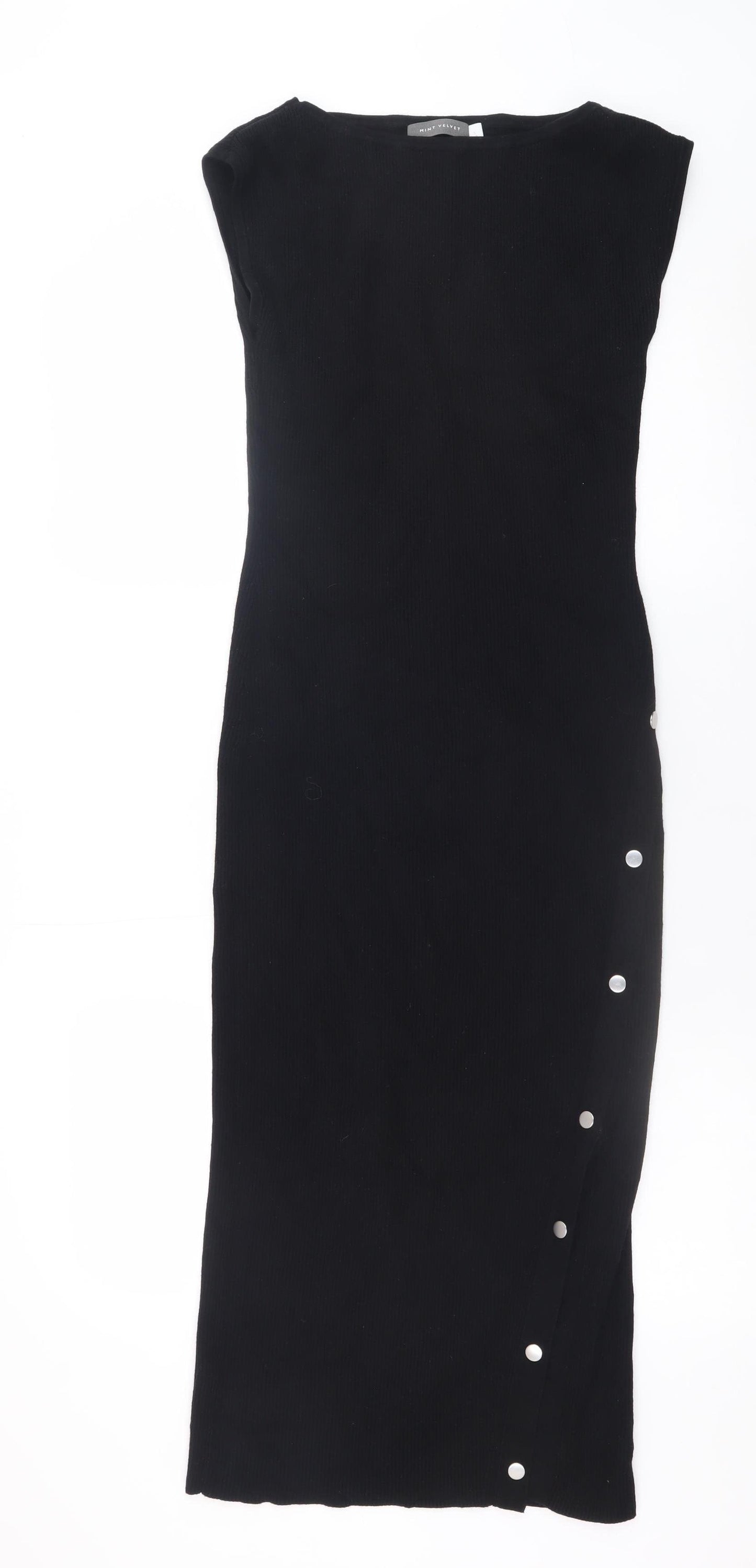 Mint Velvet Women Black Midi Bodycon Knit Dress Size S