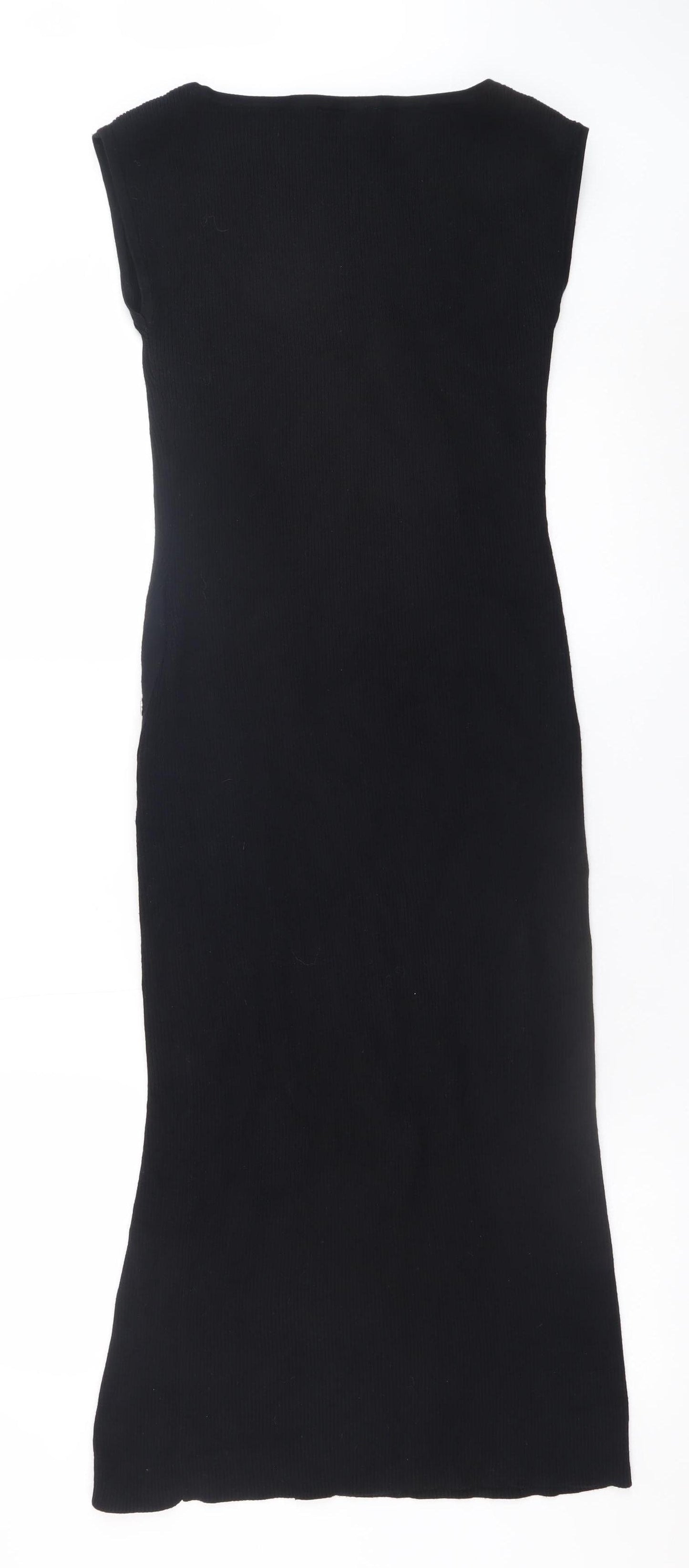 Mint Velvet Women Black Midi Bodycon Knit Dress Size S