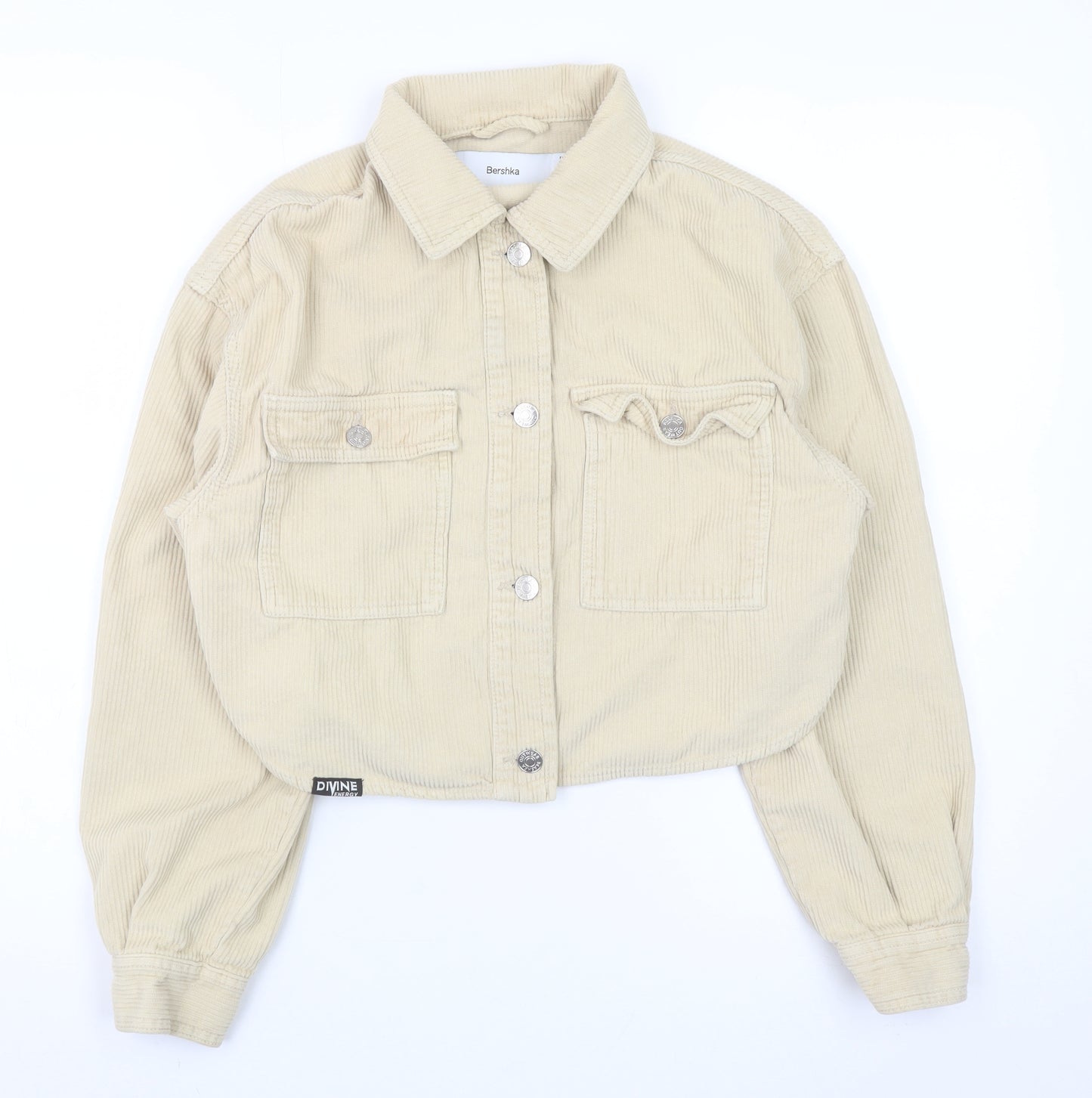 Bershka Womens Beige Corduroy Cropped Jacket XS