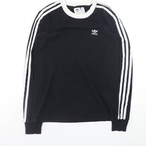 Adidas Women's Black Long Sleeve 3-Stripes Crew Neck T-Shirt XS