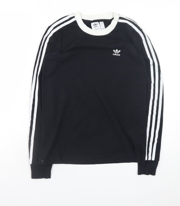 Adidas Women's Black Long Sleeve 3-Stripes Crew Neck T-Shirt XS