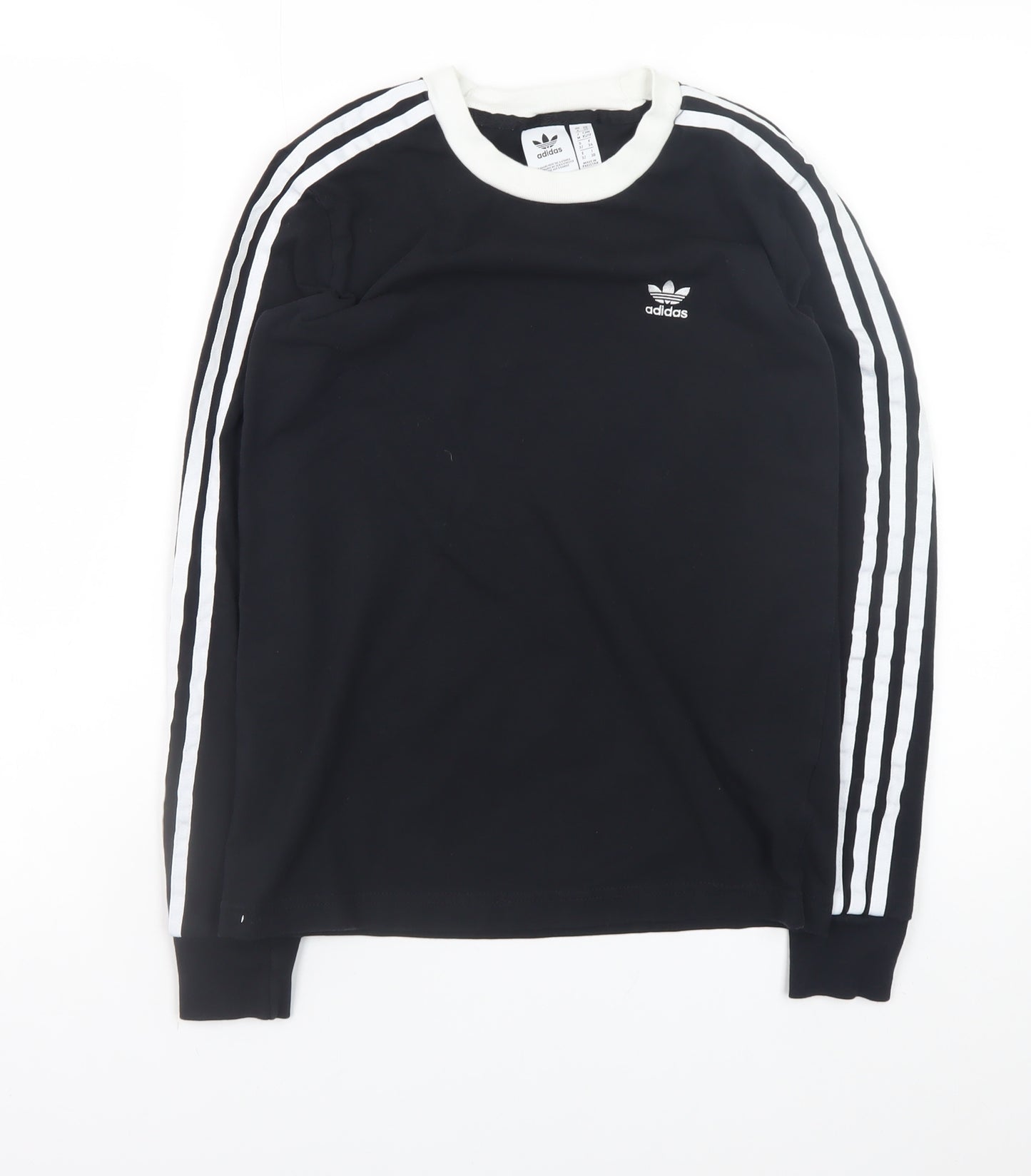 Adidas Women's Black Long Sleeve 3-Stripes Crew Neck T-Shirt XS