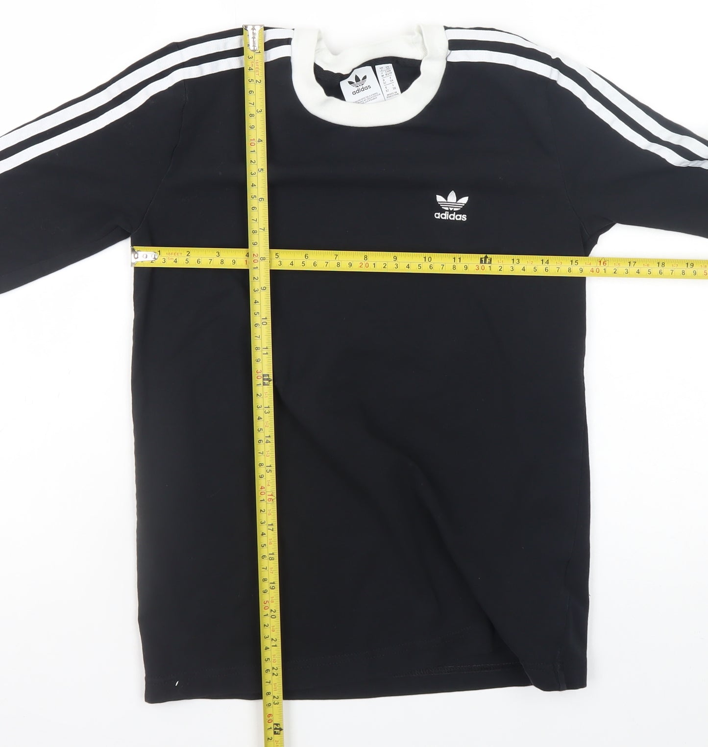 Adidas Women's Black Long Sleeve 3-Stripes Crew Neck T-Shirt XS