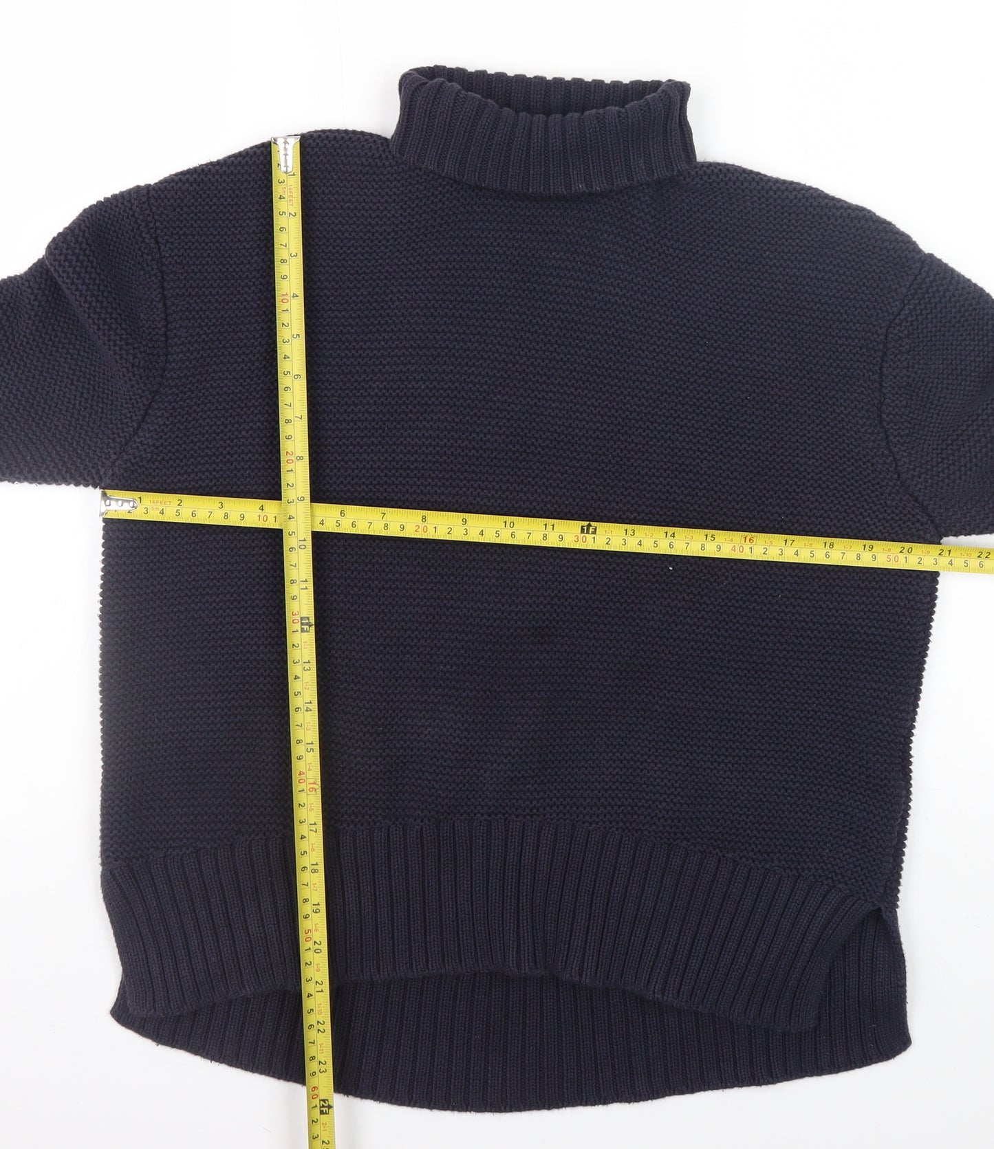 French Connection Men’s Blue XS Roll Neck Chunky Knit Jumper