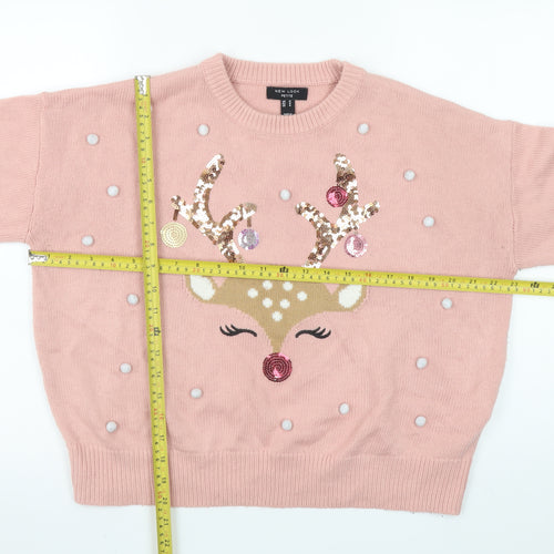 New Look Women’s Pink Petite Reindeer Sequin Christmas Jumper Size M