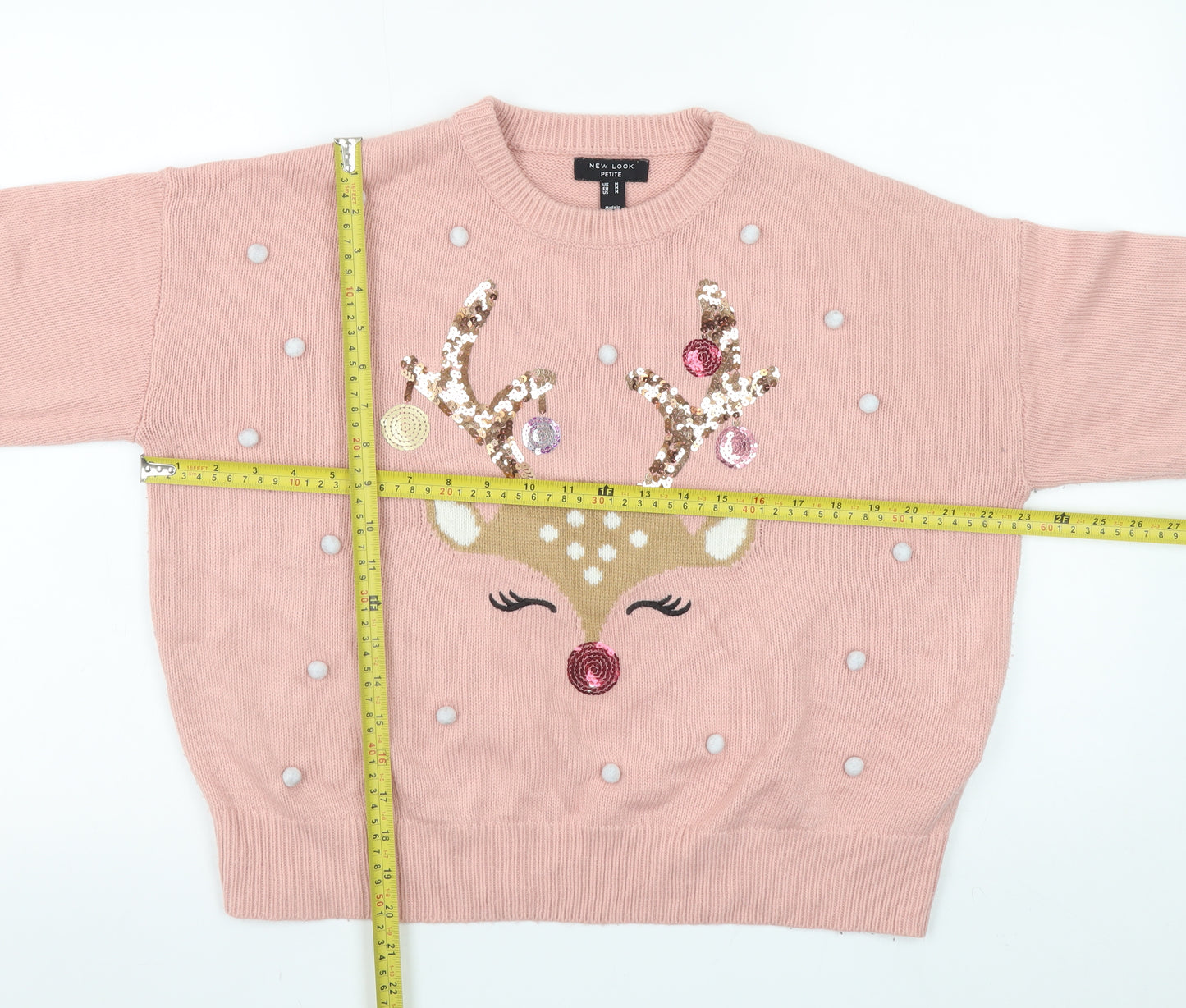 New Look Women’s Pink Petite Reindeer Sequin Christmas Jumper Size M