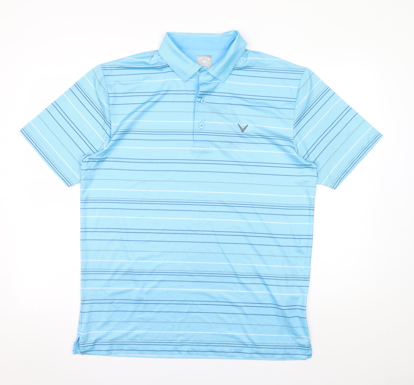Callaway Men's Blue Striped Collared Performance Polo T-Shirt Size M