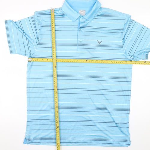 Callaway Men's Blue Striped Collared Performance Polo T-Shirt Size M