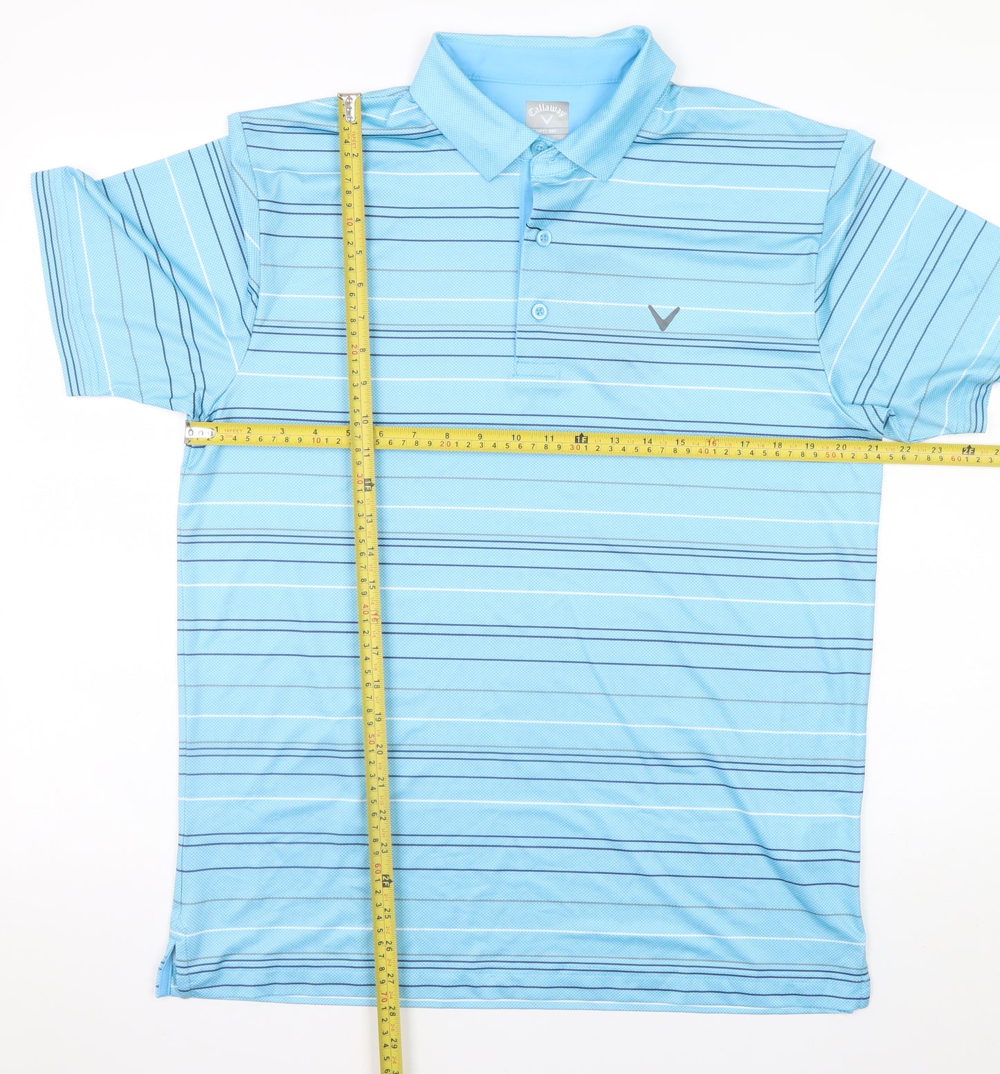 Callaway Men's Blue Striped Collared Performance Polo T-Shirt Size M