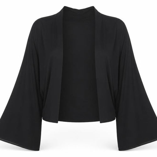 Gallery Women Black Size 16 Kimono Sleeve Cropped Wrap Top