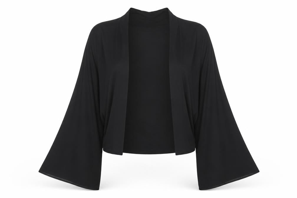 Gallery Women Black Size 16 Kimono Sleeve Cropped Wrap Top