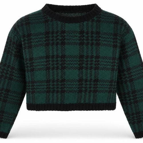 Boohoo Womens Green Black Checked Chunky Knit Crew Neck Jumper Size M