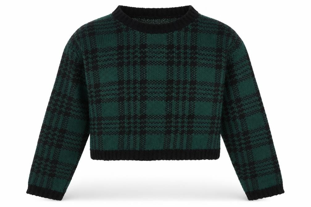 Boohoo Womens Green Black Checked Chunky Knit Crew Neck Jumper Size M