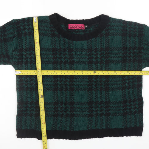 Boohoo Womens Green Black Checked Chunky Knit Crew Neck Jumper Size M