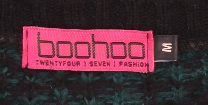 Boohoo Womens Green Black Checked Chunky Knit Crew Neck Jumper Size M