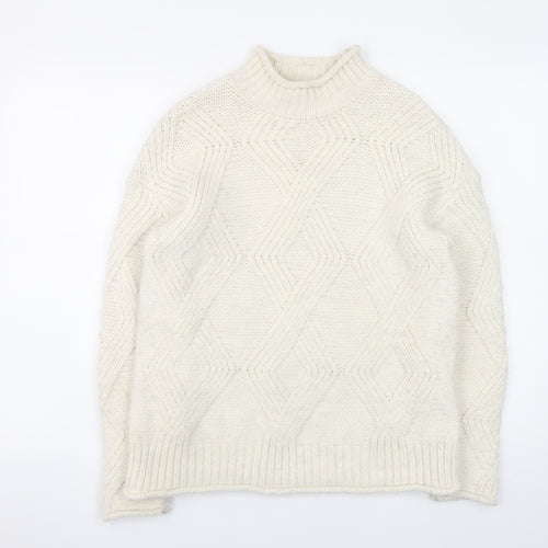 Marks and Spencer Women’s Ivory Cable-Knit Mock Neck Jumper Size S