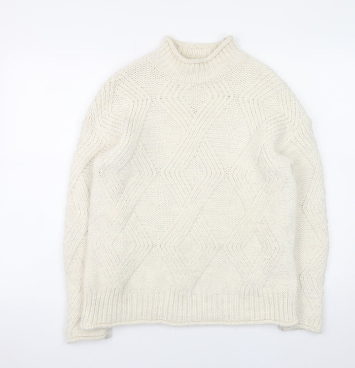 Marks and Spencer Women’s Ivory Cable-Knit Mock Neck Jumper Size S