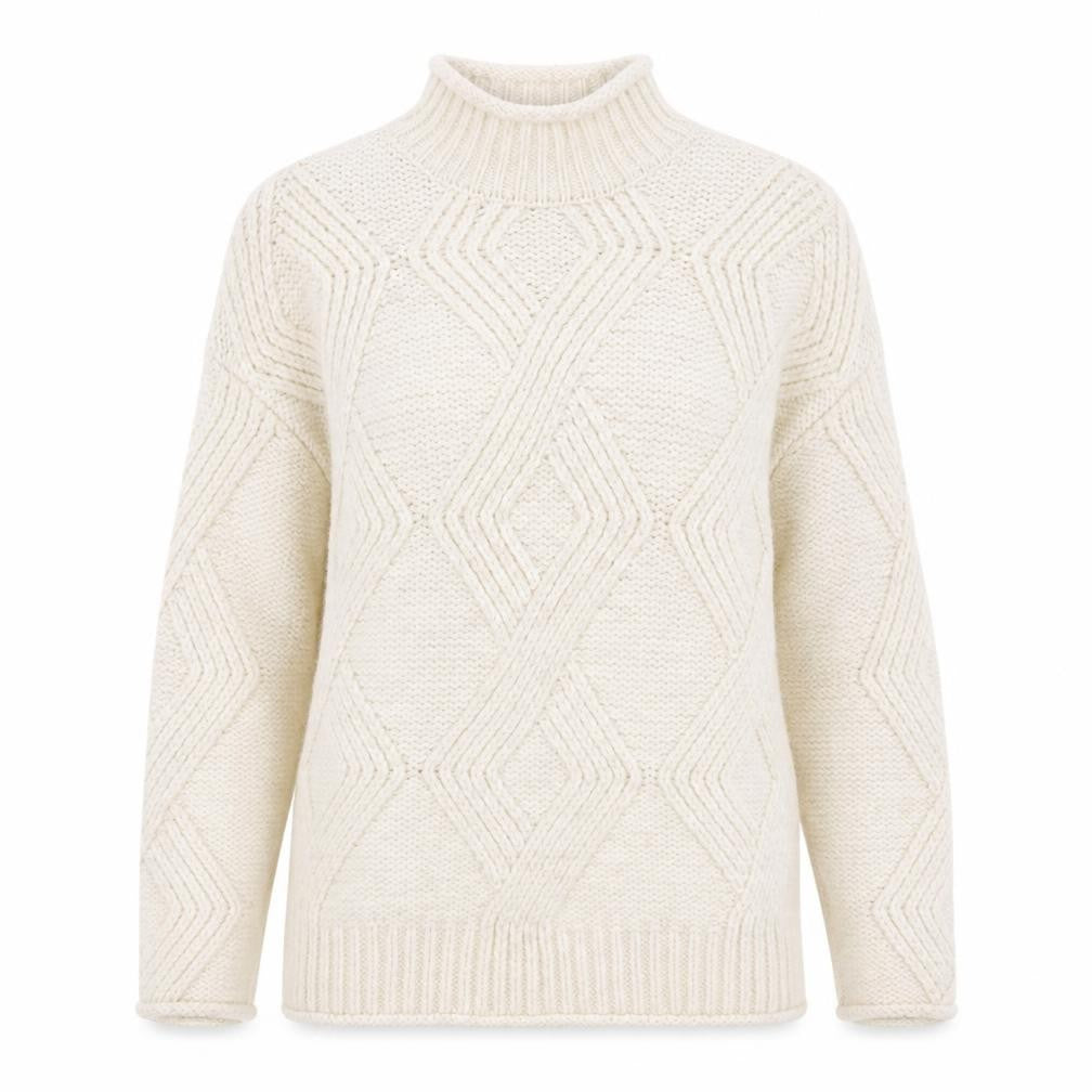 Marks and Spencer Women’s Ivory Cable-Knit Mock Neck Jumper Size S