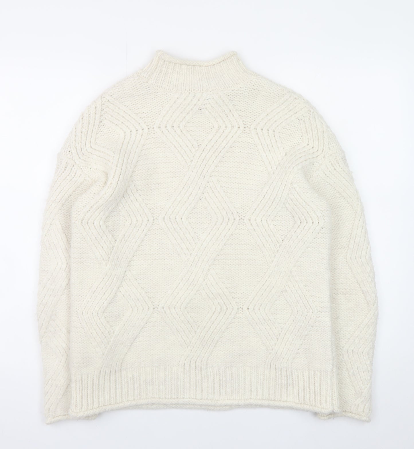 Marks and Spencer Women’s Ivory Cable-Knit Mock Neck Jumper Size S