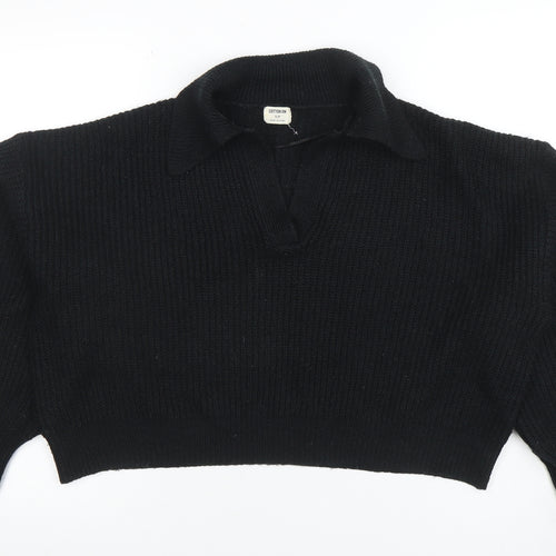 Cotton On Women's Black Collared Henley Knit Jumper Size S