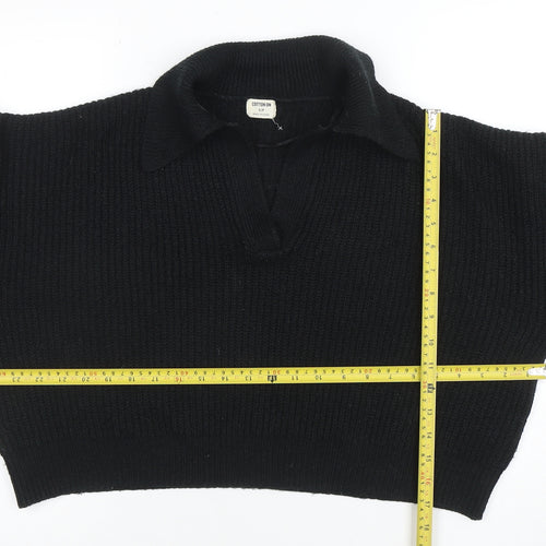 Cotton On Women's Black Collared Henley Knit Jumper Size S