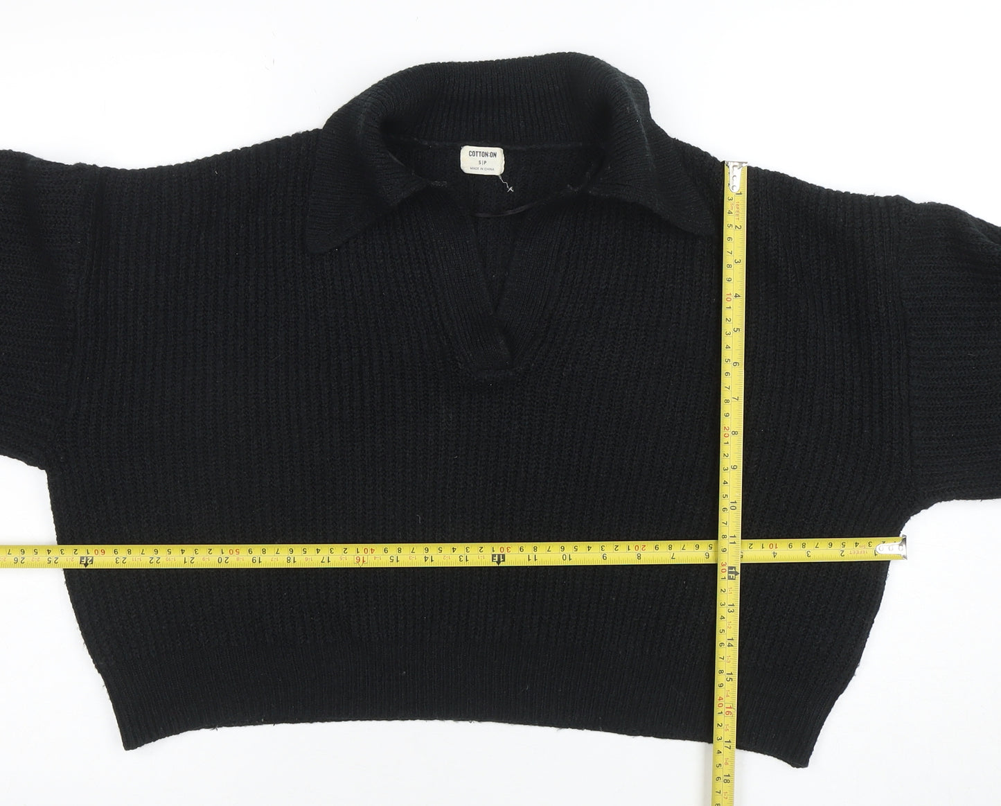 Cotton On Women's Black Collared Henley Knit Jumper Size S