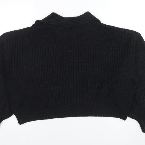 Cotton On Women's Black Collared Henley Knit Jumper Size S