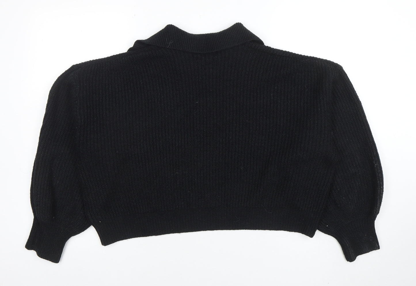 Cotton On Women's Black Collared Henley Knit Jumper Size S