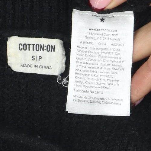 Cotton On Women's Black Collared Henley Knit Jumper Size S