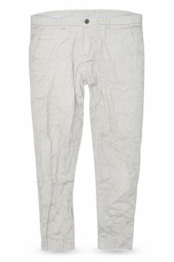 Front view of Saffron Premium Men's Beige Check Chino Trousers, size 38, Regular Fit