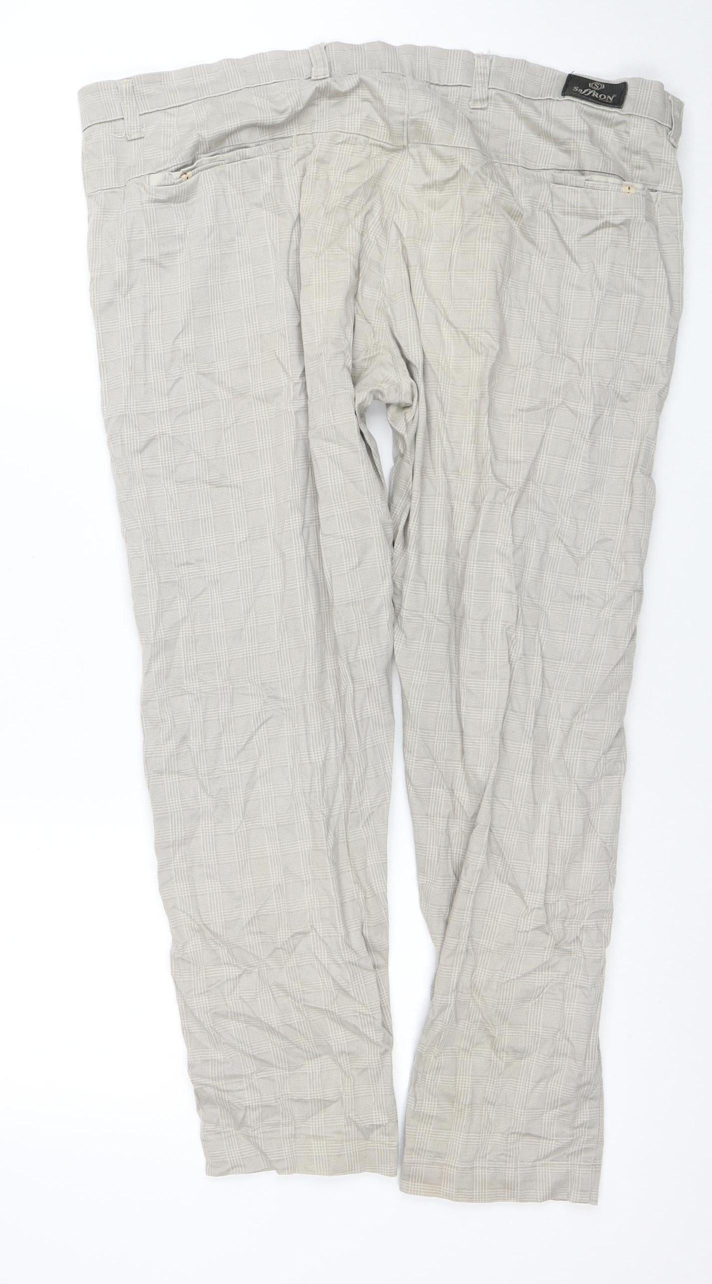 Saffron Premium Men's Beige Check Chino Trousers Size 38 Regular Fit