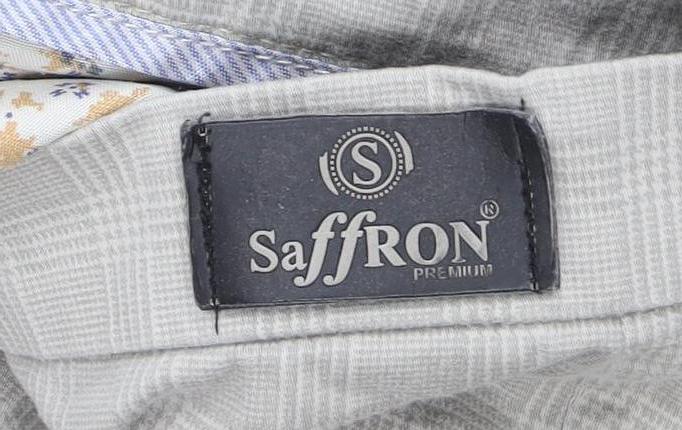 Saffron Premium Men's Beige Check Chino Trousers Size 38 Regular Fit