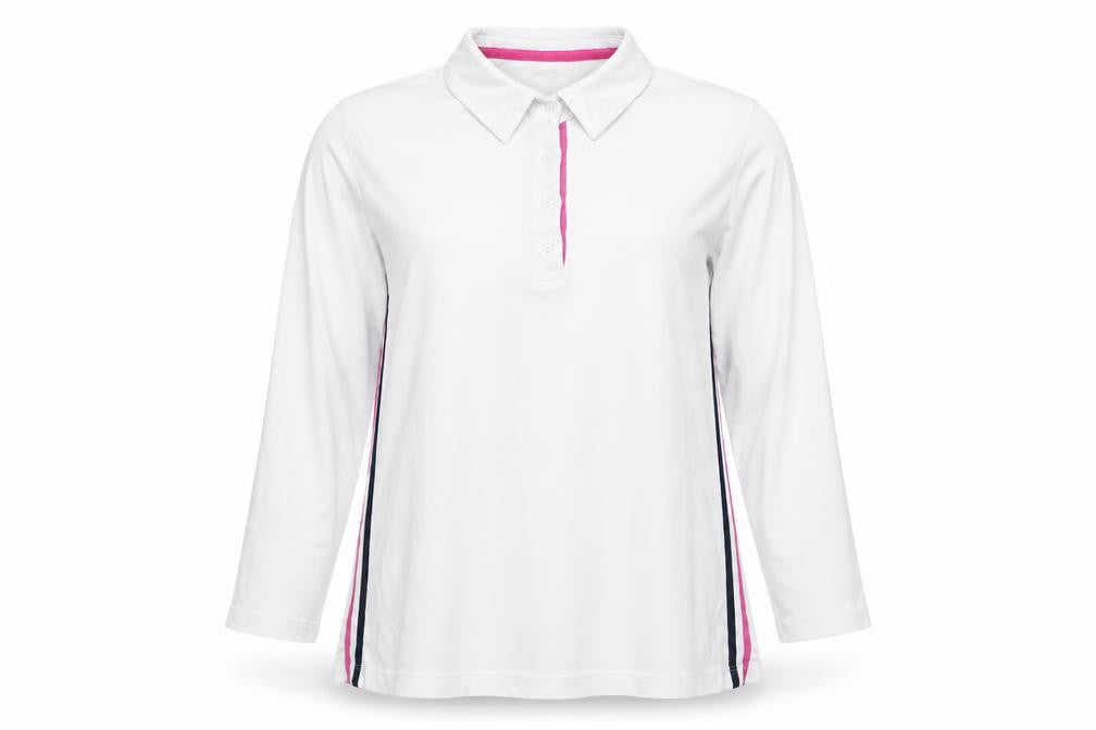 Pamela Femme Beverly Hills Womens White Polo Shirt UK 18 3/4 Sleeve Cotton
