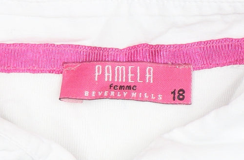 Pamela Femme Beverly Hills Womens White Polo Shirt UK 18 3/4 Sleeve Cotton