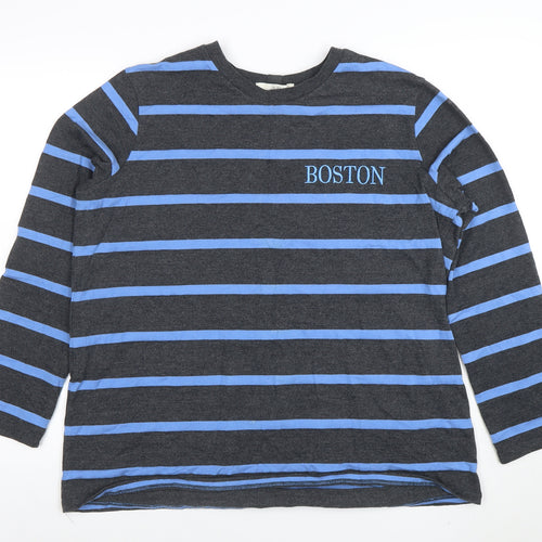 Next Women’s Grey Blue Striped Long Sleeve Boston T-Shirt Size 16