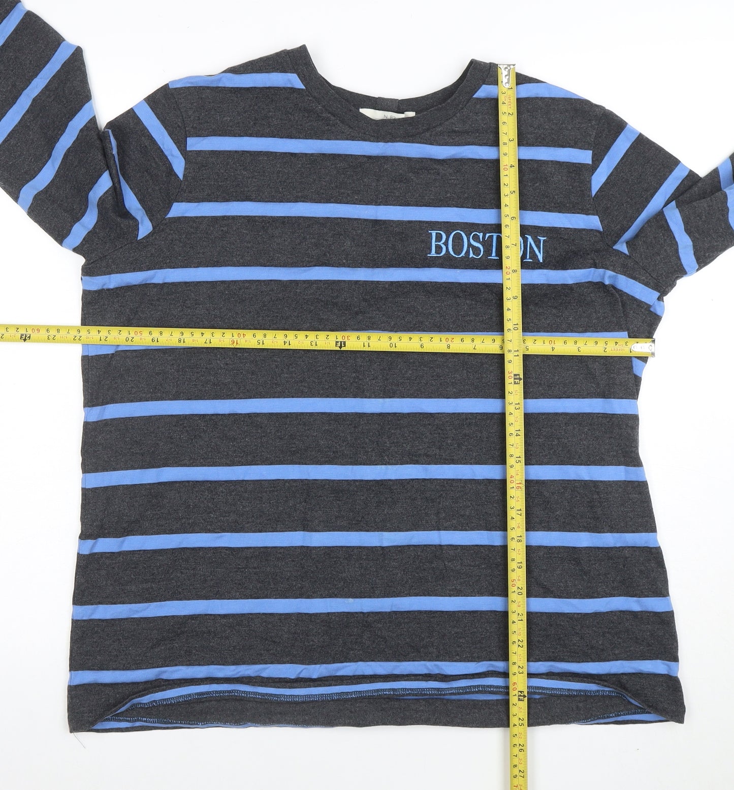 Next Women’s Grey Blue Striped Long Sleeve Boston T-Shirt Size 16