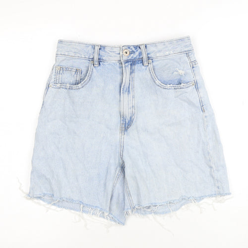 Stradivarius Women's Blue Denim Cut-Off Shorts Size 10 High Rise