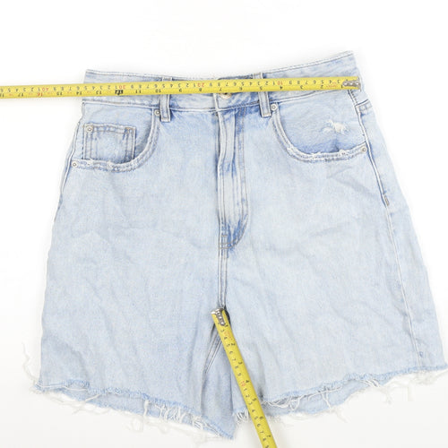 Stradivarius Women's Blue Denim Cut-Off Shorts Size 10 High Rise