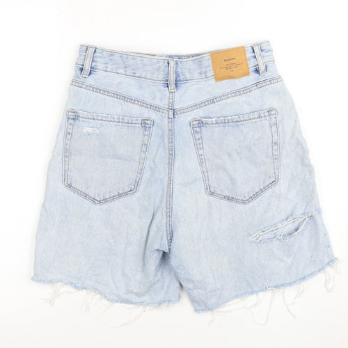 Stradivarius Women's Blue Denim Cut-Off Shorts Size 10 High Rise