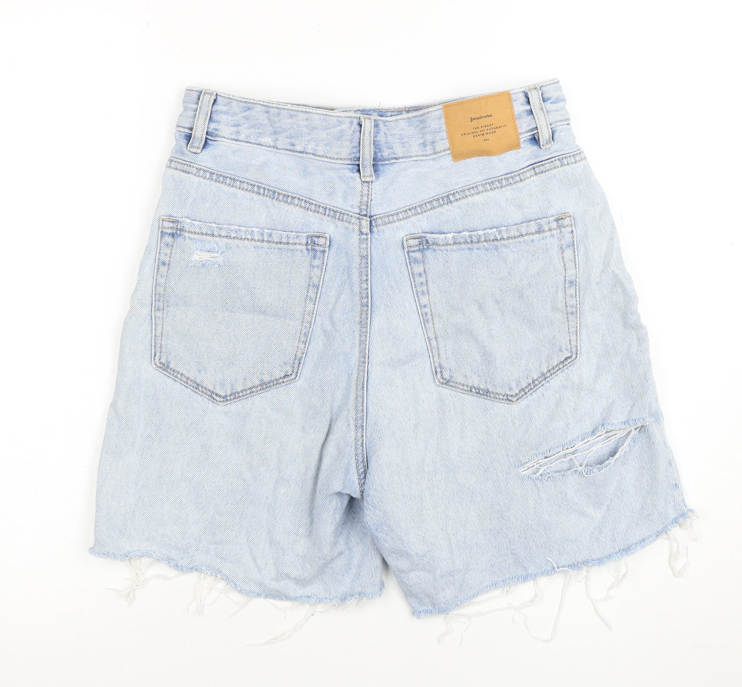 Stradivarius Women's Blue Denim Cut-Off Shorts Size 10 High Rise