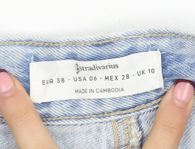 Stradivarius Women's Blue Denim Cut-Off Shorts Size 10 High Rise