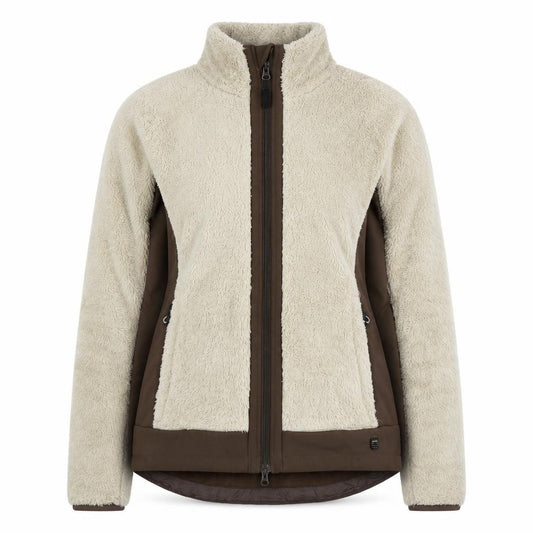 Front view of Horze Women's Beige Softshell Fleece Jacket, size 12, Zip Outdoor Warm