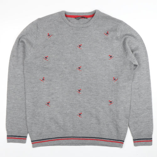 Cedar Wood State Men’s Grey Embroidered Ski Jumper XL Crew Neck