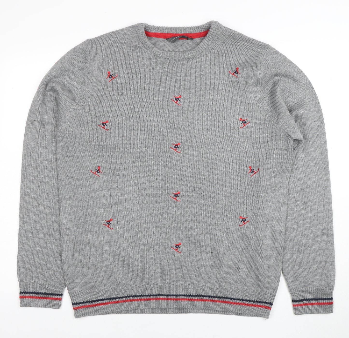Cedar Wood State Men’s Grey Embroidered Ski Jumper XL Crew Neck